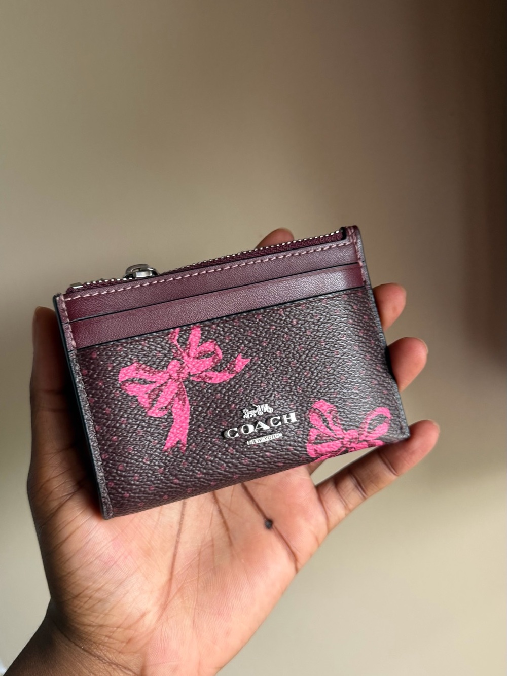 Coach Mini Skinny Id Case with Pink Bow Print